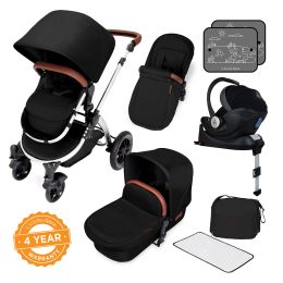Ickle Bubba Stomp V4 Pram with Mercury I-Size Car Seat & Isofix Midnight/Chrome